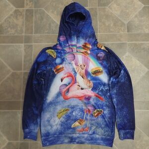 Womens Cosmic Kitten Long Sleeve Multicolored Pullover Hooded Sweater XXXL